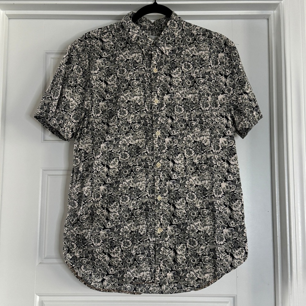 Lucky Brand Saturday Stretch Shirt Mens Medium Grey Floral Button Up SS